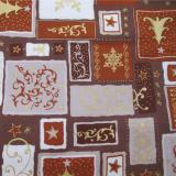 Látka VÁNOČNÍ PATCHWORK HNĚDÝ/ZLATÝ